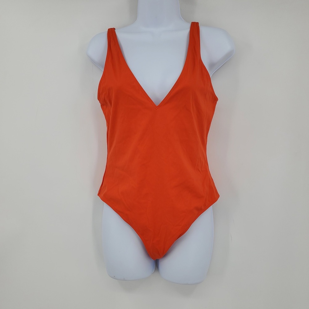 Babaton Aritzia Orange V-Neck Low Back One Piece Swimsuit Medium Summer Bathing